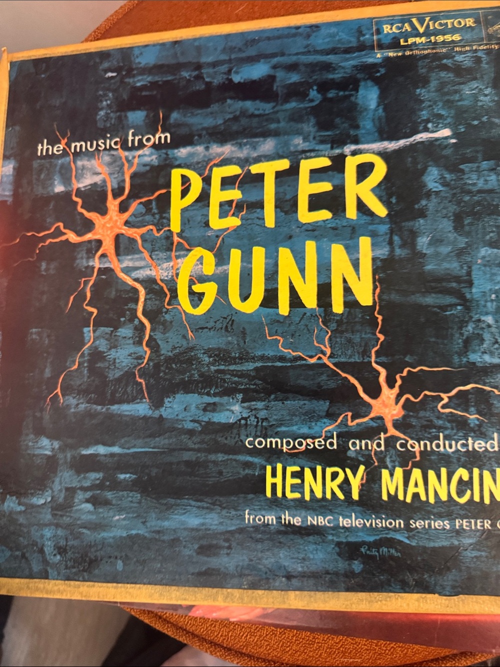 Peter Gunn Vinyl Record Cover - Bold Yellow Text on Deep Blue